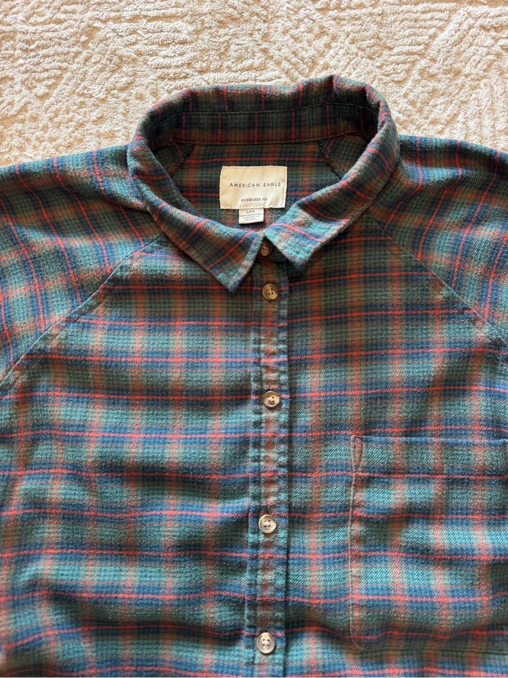 American Eagle Oversized Plaid Button Front Flannel Shirt Women’s Large - Picture 4 of 9